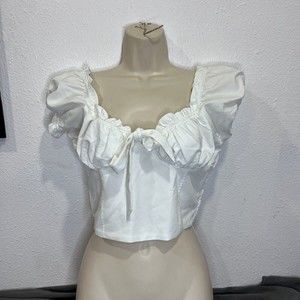 Lottie Moss Women White Short Sleeve Milkmaid Blouse Size Small